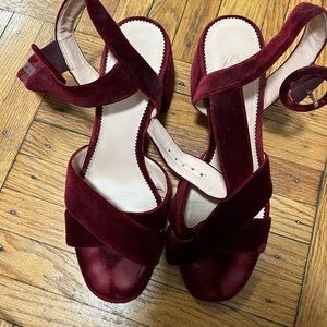 Red velvet JCrew sandal heel